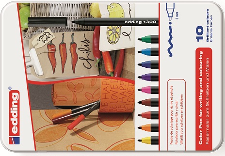 Набор фломастеров для письма и черчения, 10 цветов в наборе, металлическая коробка