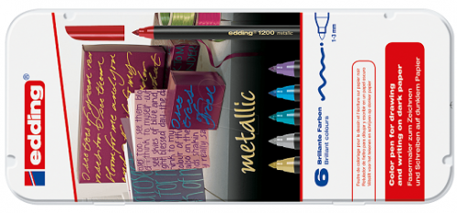 Набор фломастеров для бумаги и картона, 6 цветов в наборе, металлическая коробка